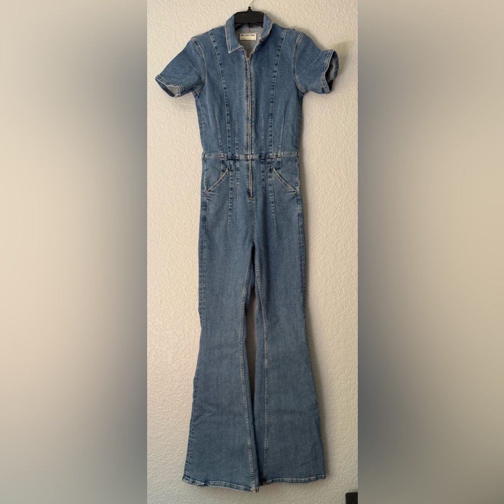 Free People Women's Jayde Flare Jumpsuit Sunburst Blue Size S - Picture 1 of 11